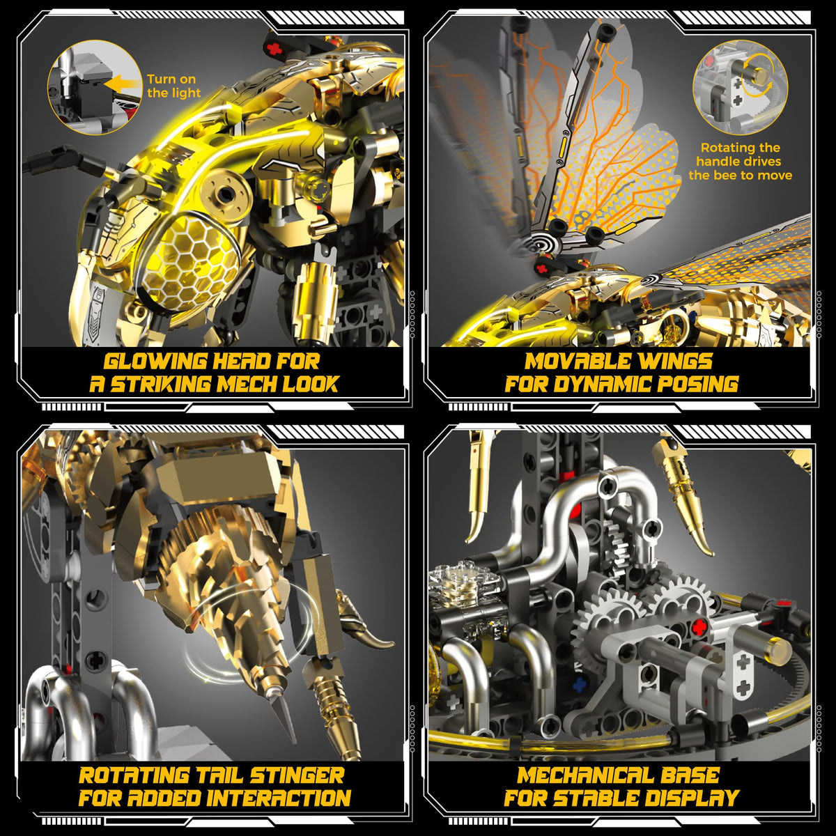Driveplexpro LED display bee lights up shelves with sci-fi ambience.