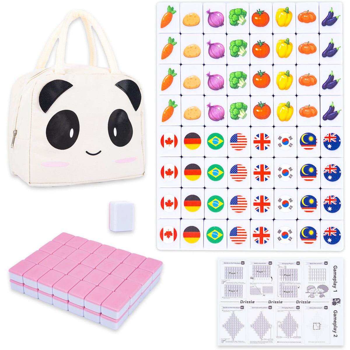 Drizzle 65 tiles seaside escape set on table for travel-friendly family fun.