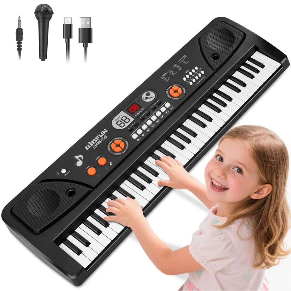 Drmukie 61-key keyboard with LCD screen for beginner-friendly learning.