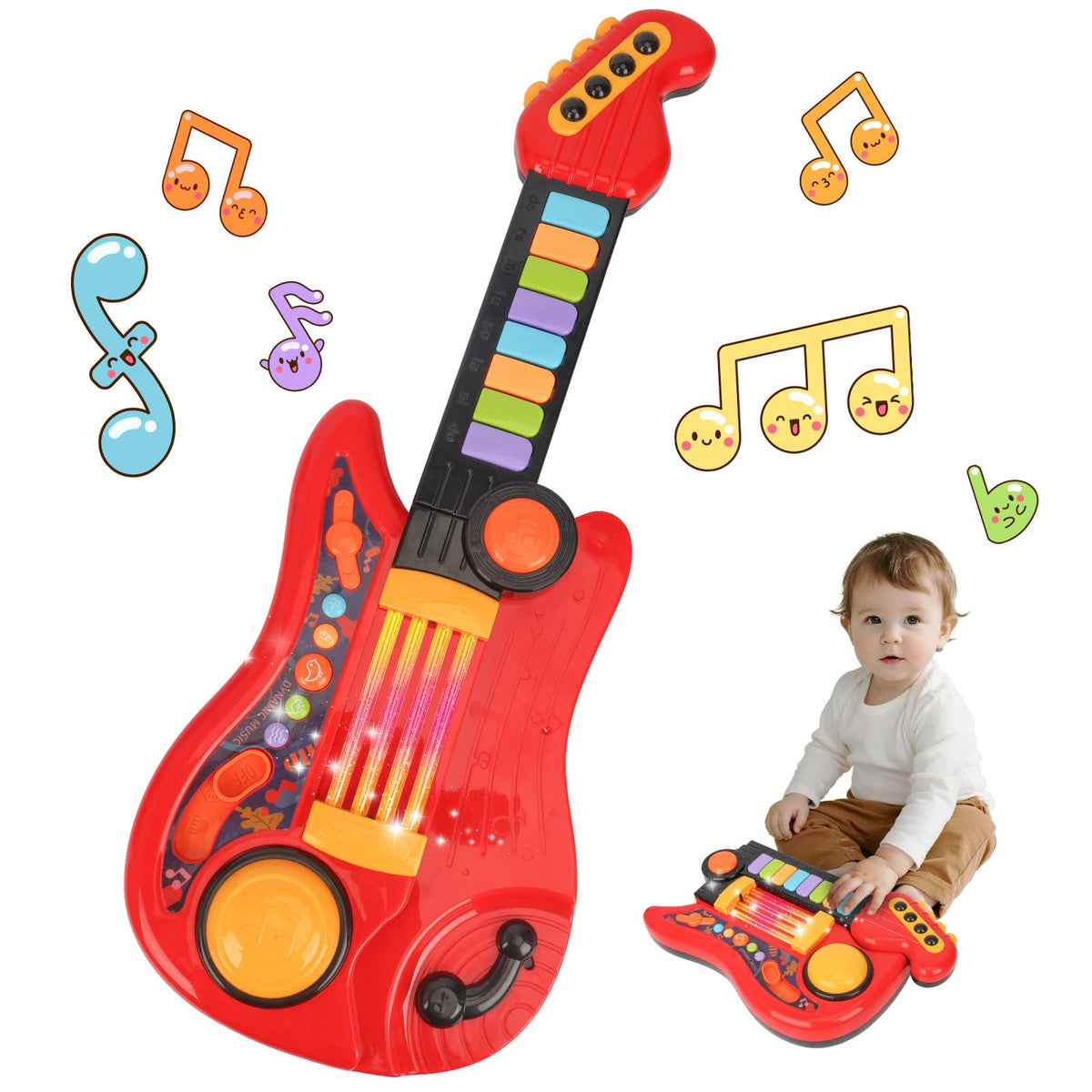 Drmukie Kids Guitar Toy foldable design for easy storage and on-the-go play.
