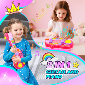 Drmukie guitar toy with foldable no-string design reduces scratch risk for little hands.