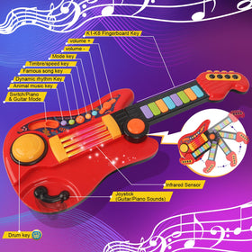 Drmukie Kids Guitar Toy no-string design minimizes finger scraping risk.