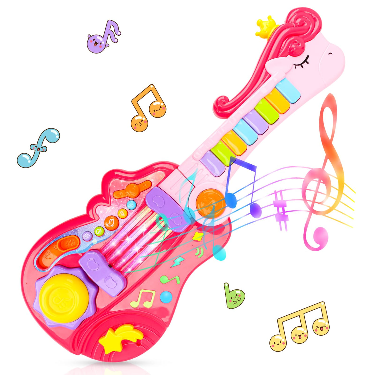 Drmukie kids guitar toy in piano mode enhances early musical exposure and coordination.