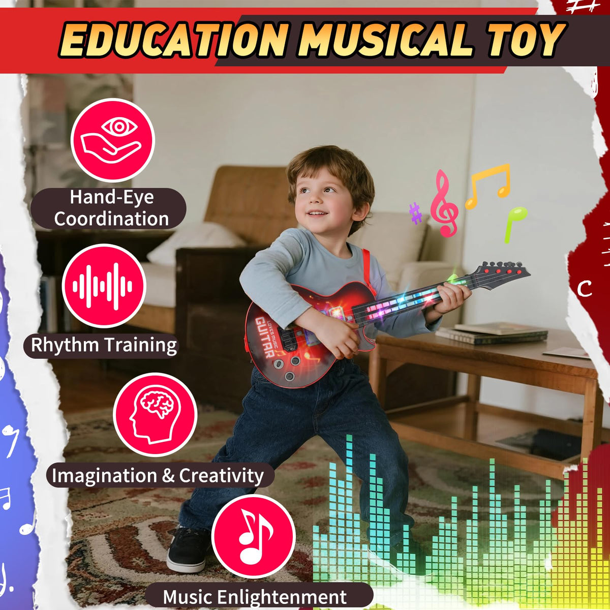 Drmukie kids guitar toy red four strings for motor skill practice