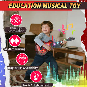 Drmukie kids guitar toy red four strings for motor skill practice