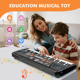 Drmukie kids keyboard with microphone and LCD display for sing-along practice.