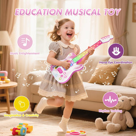 Drmukie pink guitar toy side view highlighting lightweight design for small hands