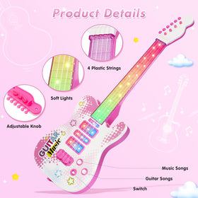 Drmukie pink guitar toy with strap ready for portable play on the go