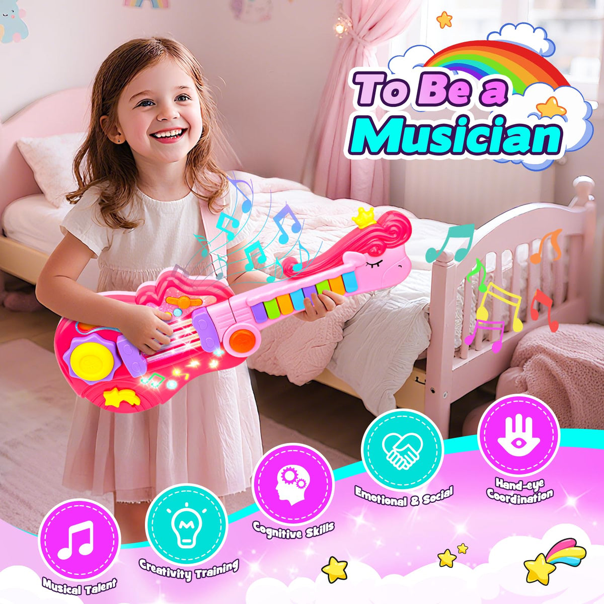 Drmukie light-up music toy with dancing lights accompanies active playtime.