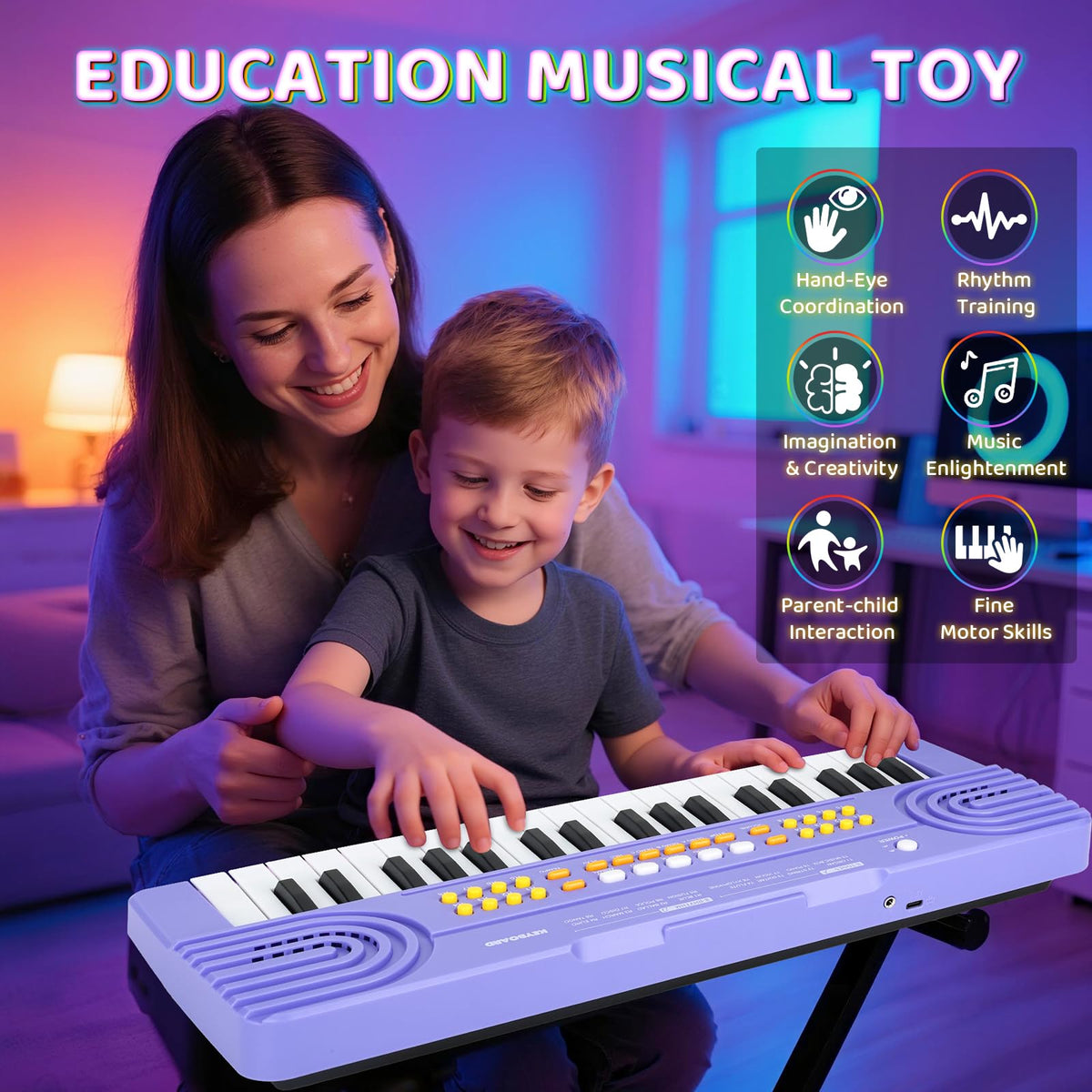 Drmukie piano keyboard toy with microphone angle inviting pretend concerts