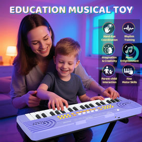 Drmukie piano keyboard toy with microphone angle inviting pretend concerts