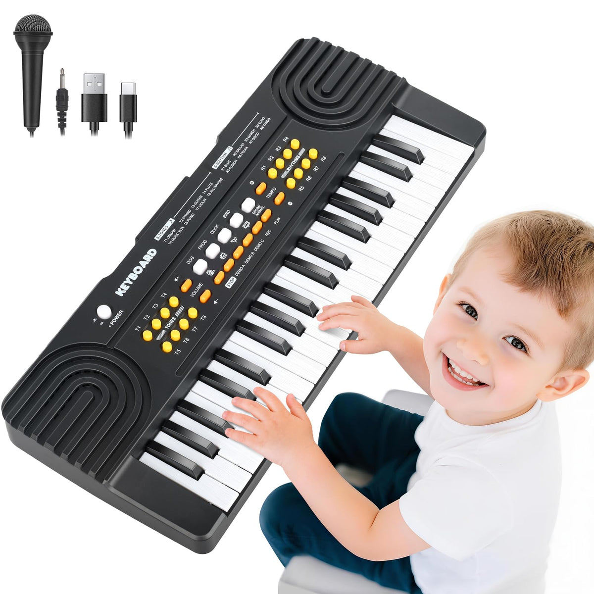 Drmukie upgraded 37-key keyboard in front view showing kid-friendly design for learning