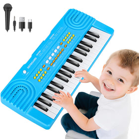 Drmukie 37-key keyboard piano blue front view for imaginative play