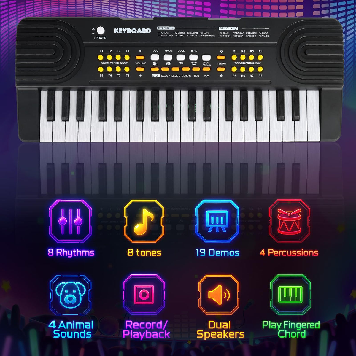 Drmukie upgraded 37-key keyboard wood-grain keys close-up for realistic feel
