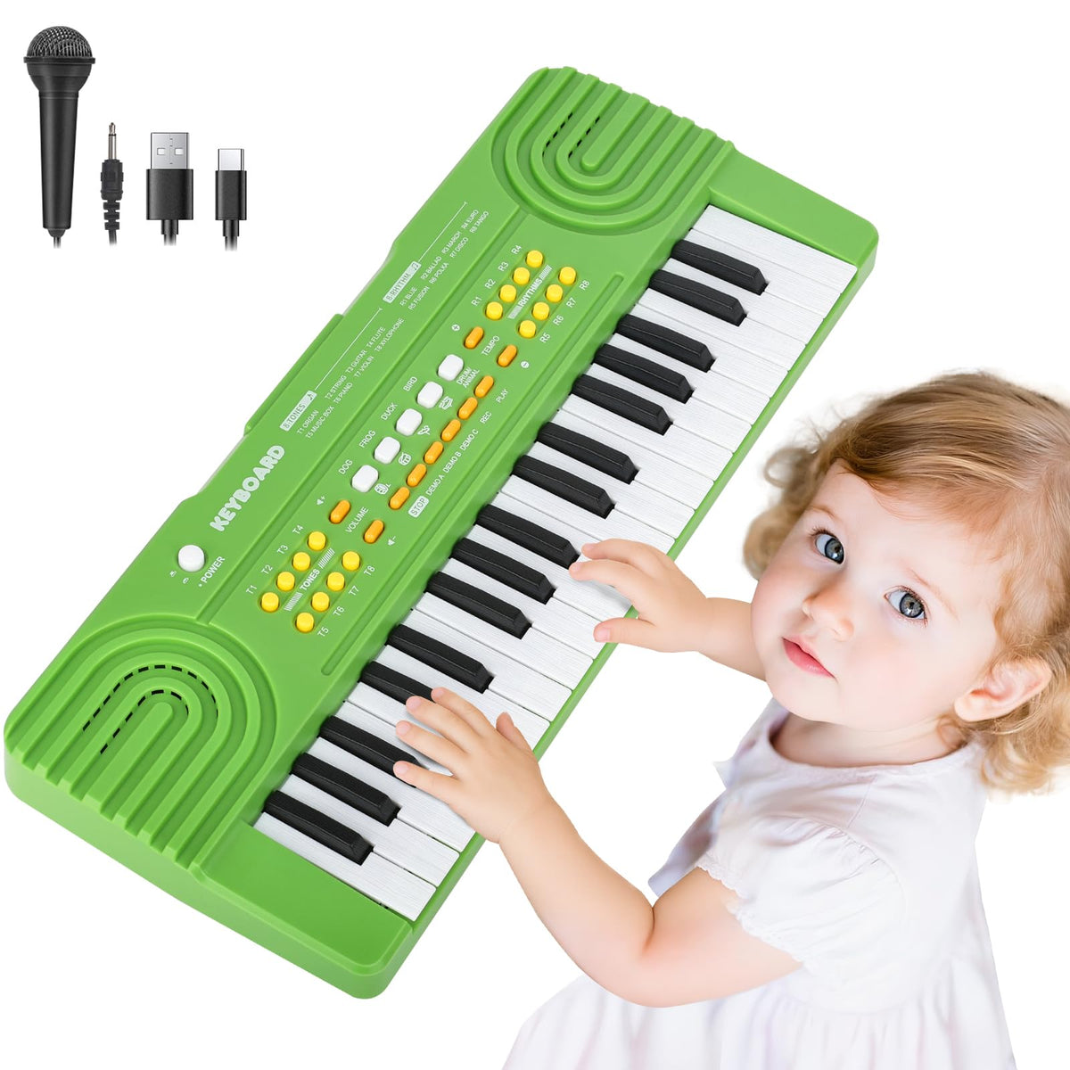 Drmukie Upgraded Piano Keyboard front view for toddlers' early musical play