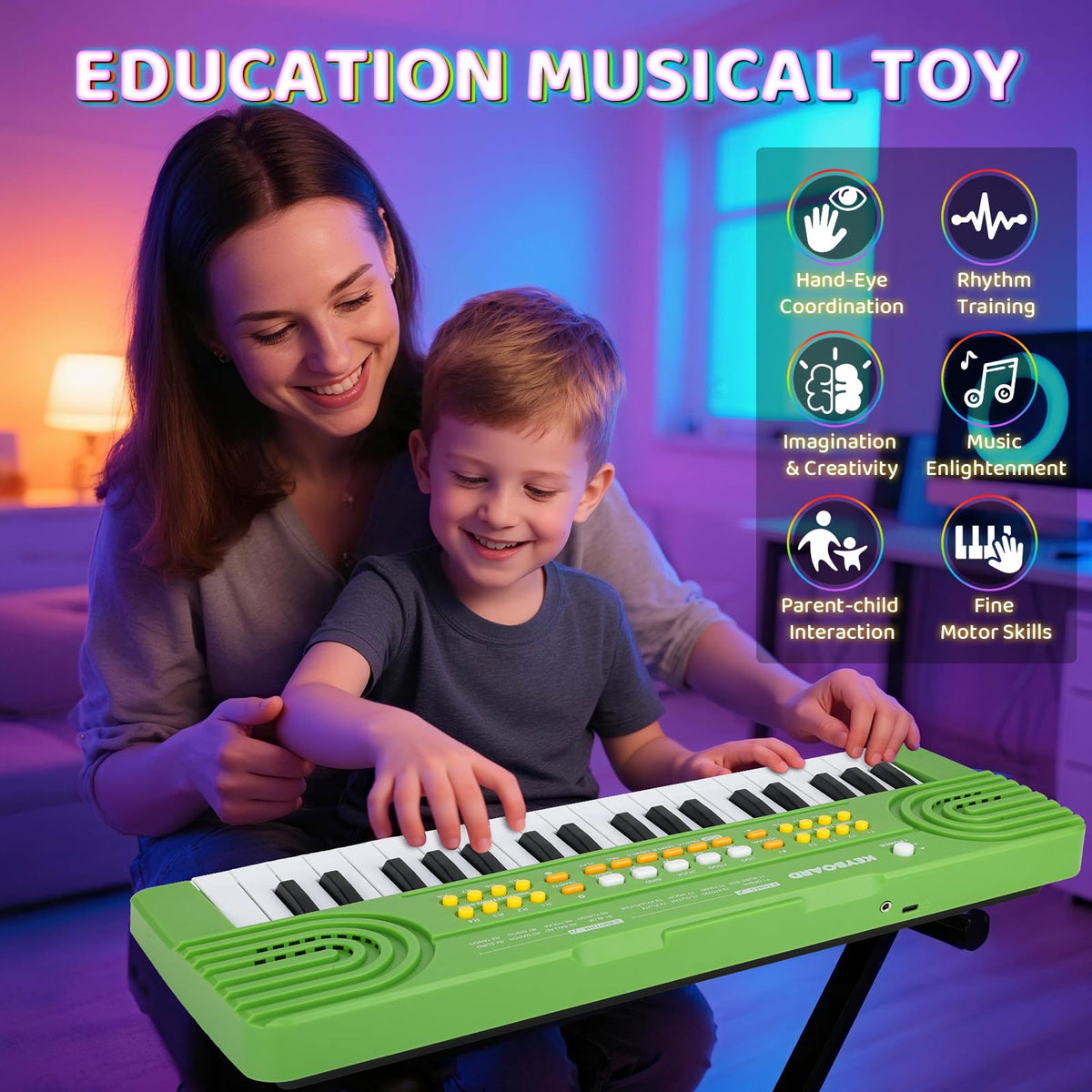 Drmukie Upgraded Piano Keyboard side view highlights portable design for travel and car rides
