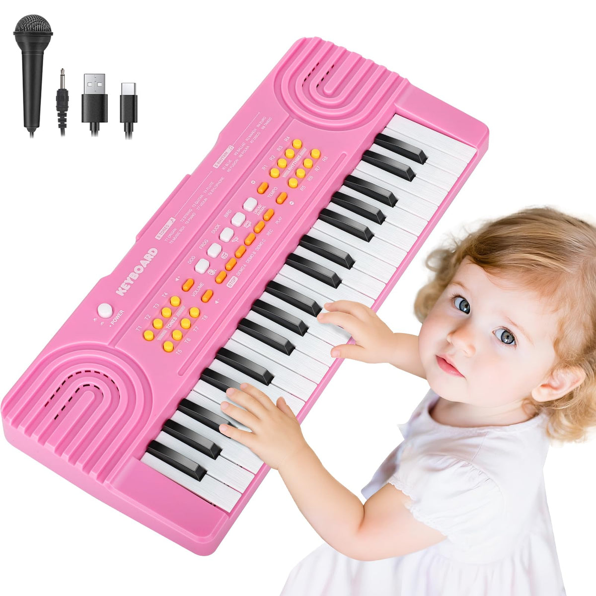 Drmukie pink upgraded piano keyboard for kids front view inviting early musical exploration