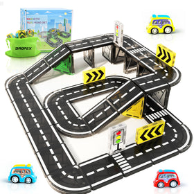 Drofex 42pc magnetic tiles road set expands road networks for imaginative driving play.