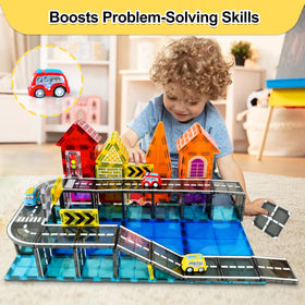 Magnetic vehicle pieces for dynamic road scenes with Drofex tiles