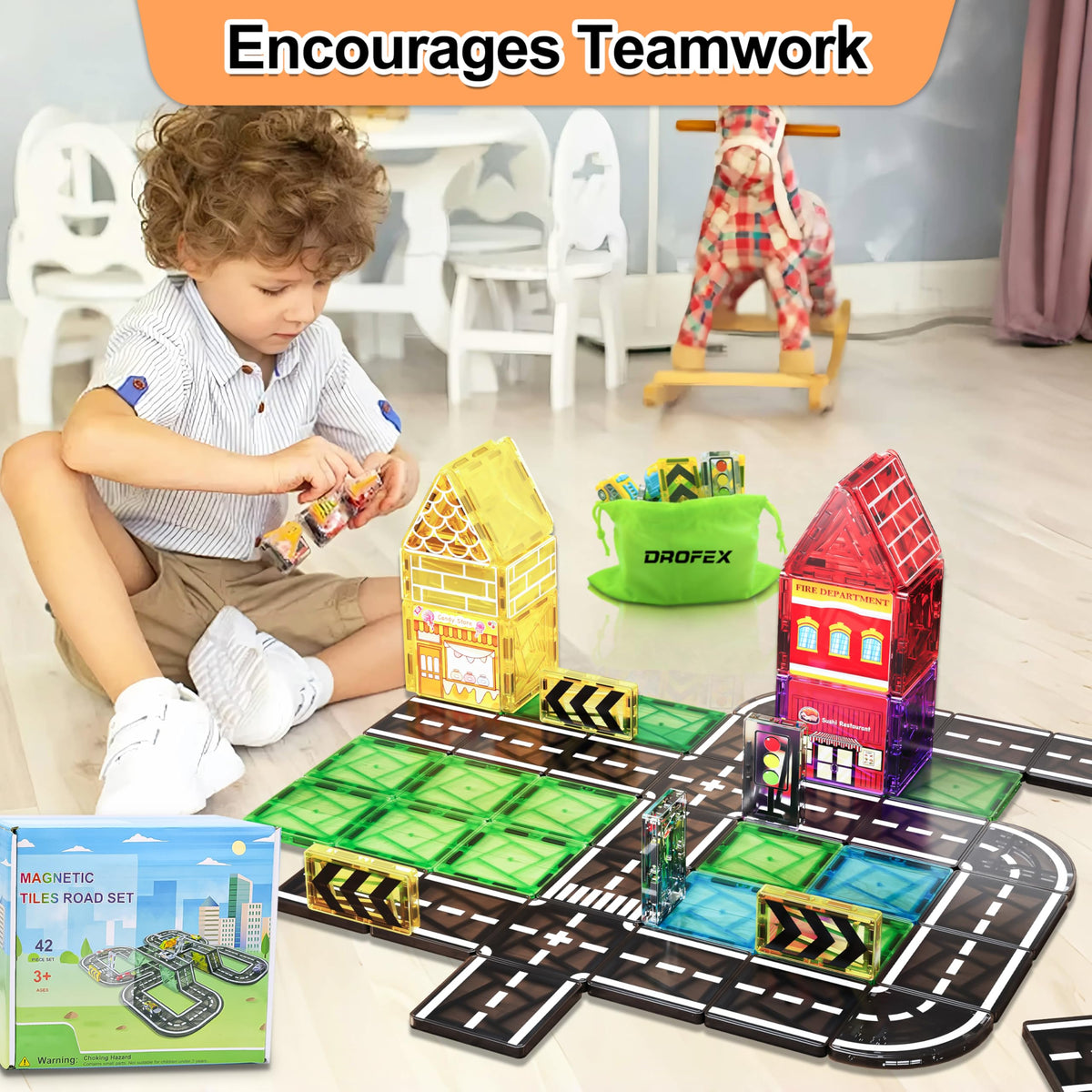 Drofex safe-edged tiles minimize sharp corners for safe exploration.
