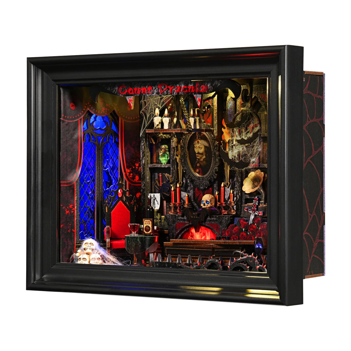 DROICC Book Nook Kit Dracula study scene with Gothic arches for dramatic shelf display