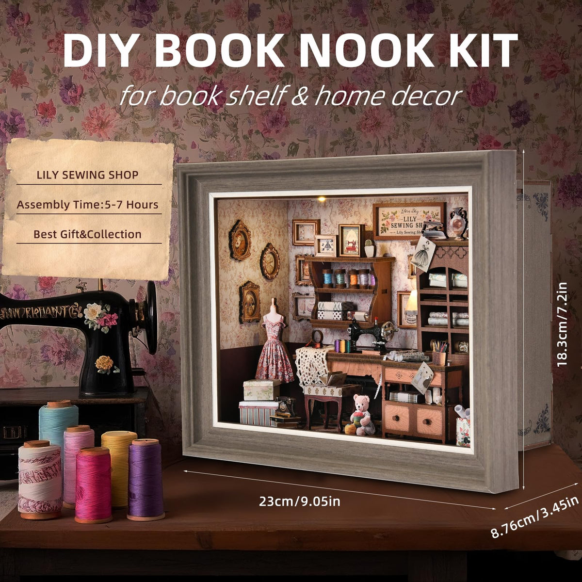 DROICC Book Nook Kit tall cabinet with fabric bolts anchors the scene