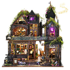 DROICC DIY miniature front view showcases Gothic castle for stylish desk display.