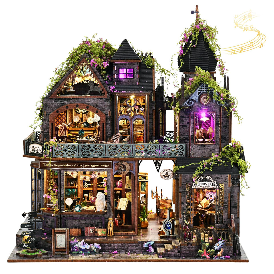 DROICC DIY miniature front view showcases Gothic castle for stylish desk display.