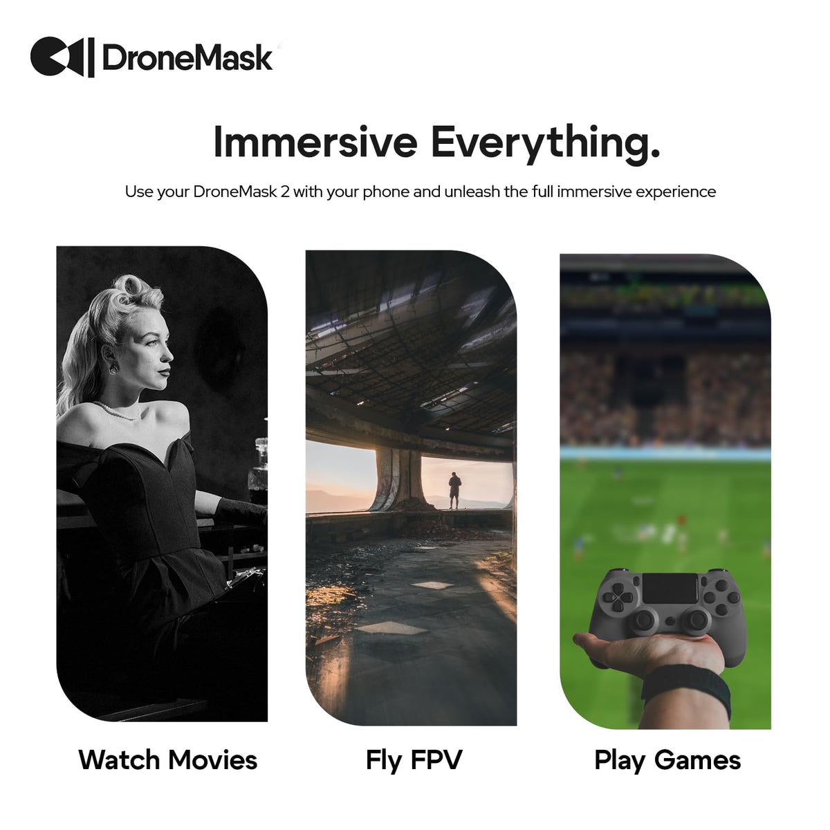 DroneMask 2 adjustable headstraps provide secure fit during fast FPV sessions.