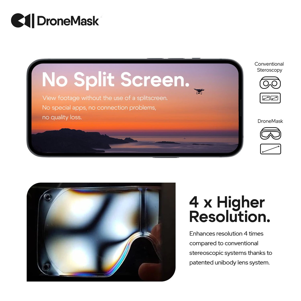 DroneMask 2 comfortable padding supports long sessions with soft face padding.