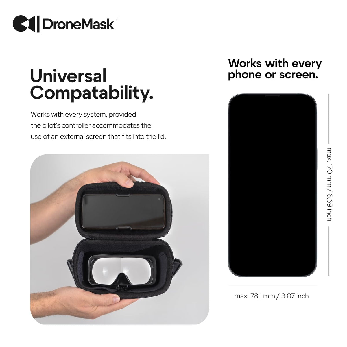 DroneMask 2 compatibility with DJI Mini 2 and more enables versatile drone pairing.