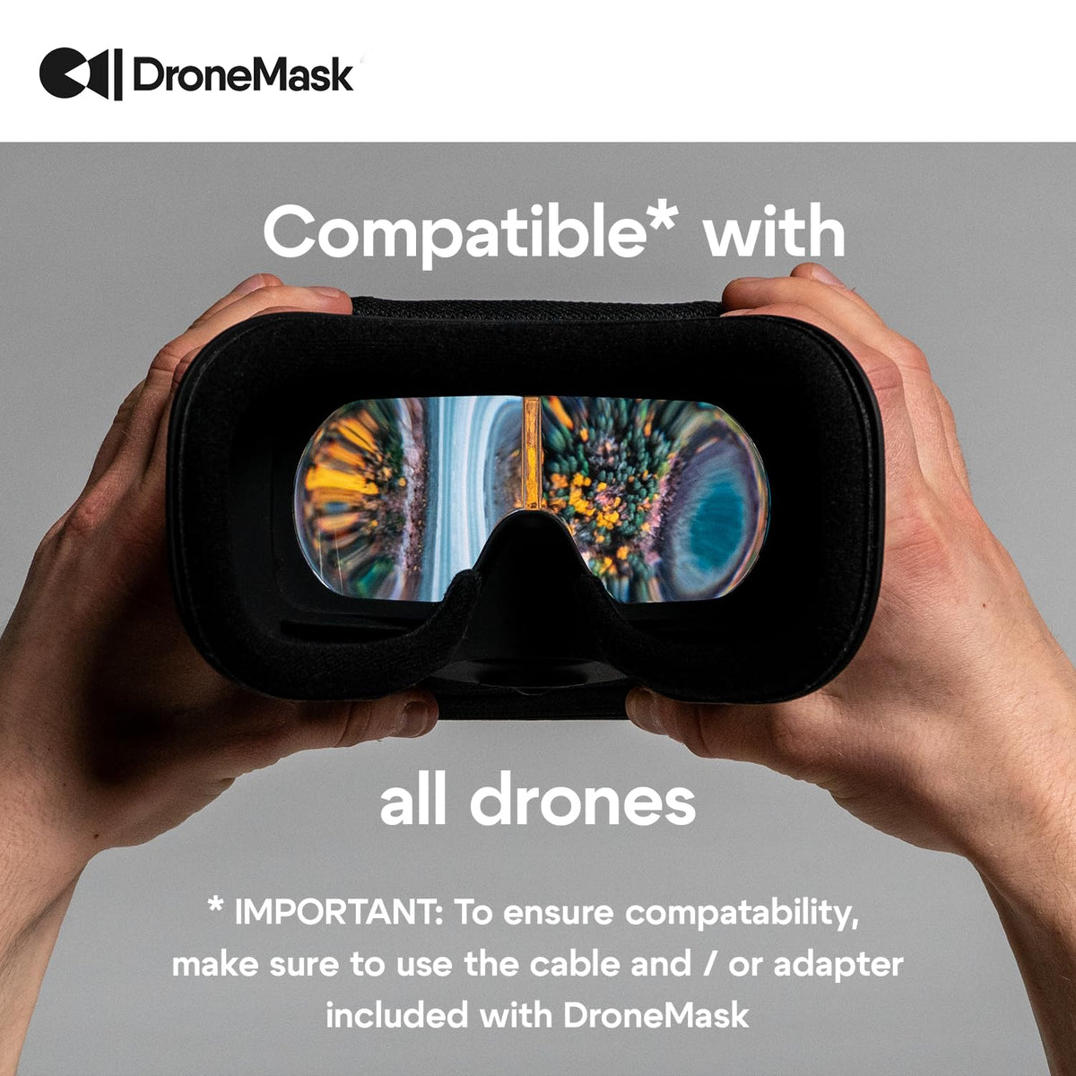 DroneMask 2 sun glare-free view reduces sunlight interference during outdoor FPV flights.