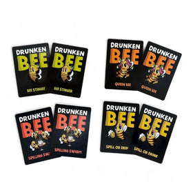 Drunken Bee friends cheering while playing the chaotic spelling game.