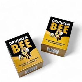 Drunken Bee spelling bee cards closeup with cheeky twist cards for extra chaos.