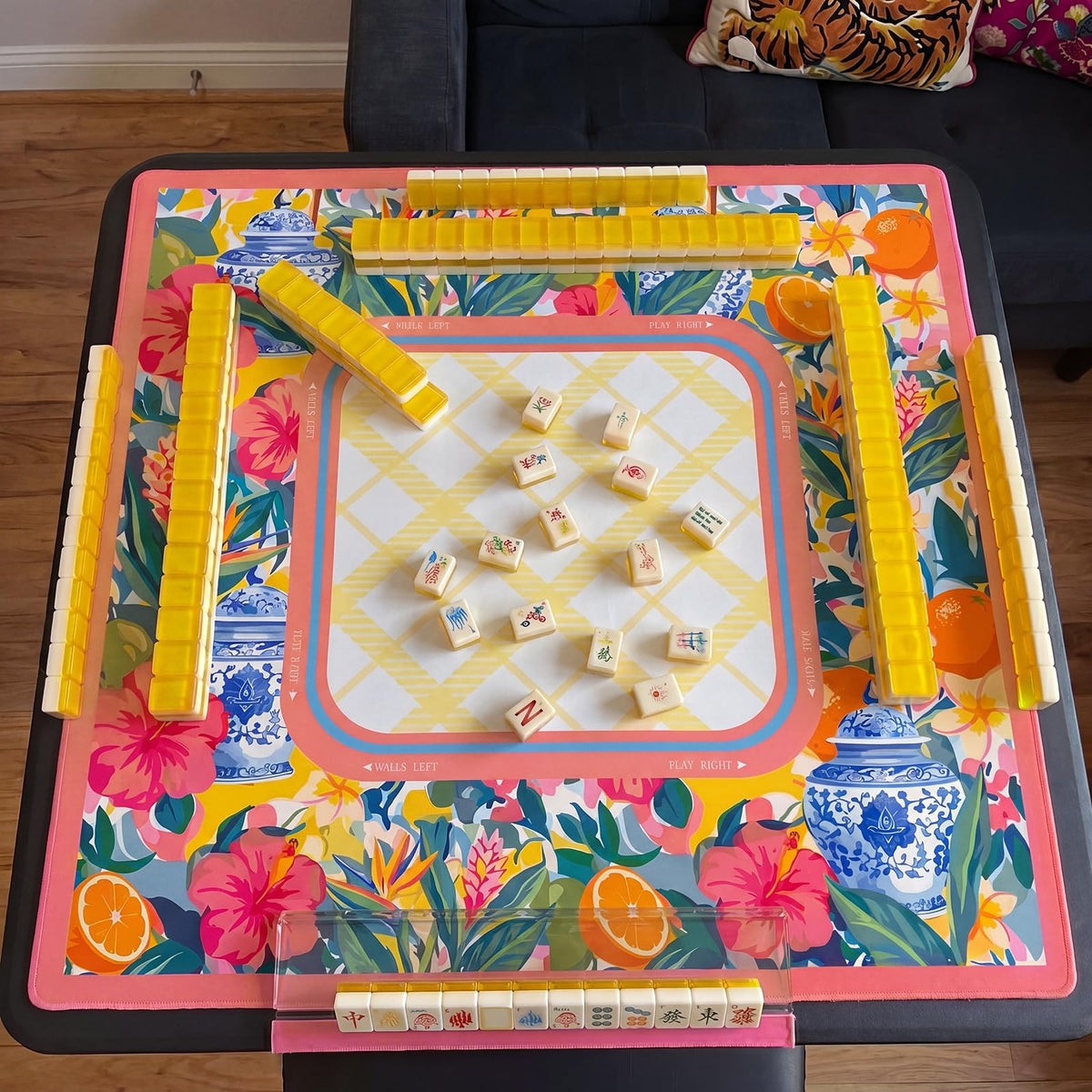 Drydiet chinoiserie design adds color to gatherings and game nights.