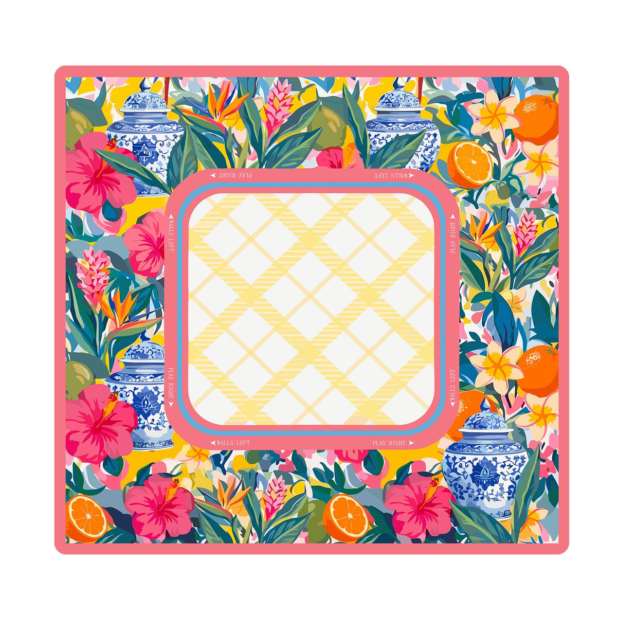 Drydiet chinoiserie mahjong mat with pink floral lemon design for stylish game nights.