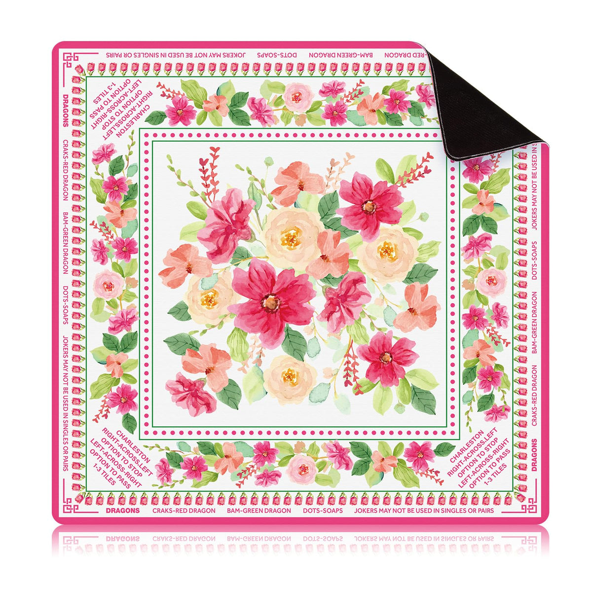 Drydiet Floral Mahjong Mat with pink flowers on an elegant gaming table.