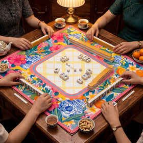 Drydiet mahjong pattern with blue-white porcelain motifs complements casual and elegant decor.