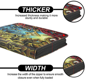 DRZERUI Yugioh binder open to reveal 9-pocket pages with removable sleeves