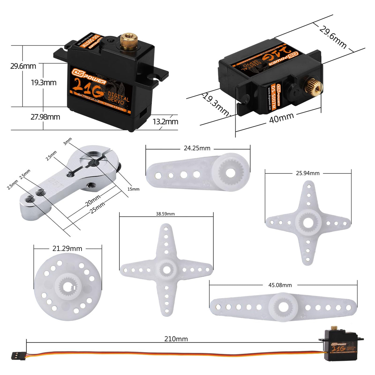 DSPOWER 21G servo ideal for micro drones and toy RC models.
