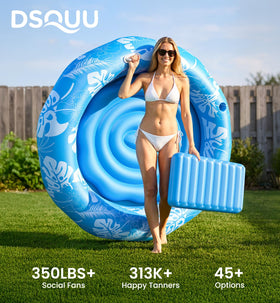 Dsquu blue round float ideal for pool parties and backyard lounging.