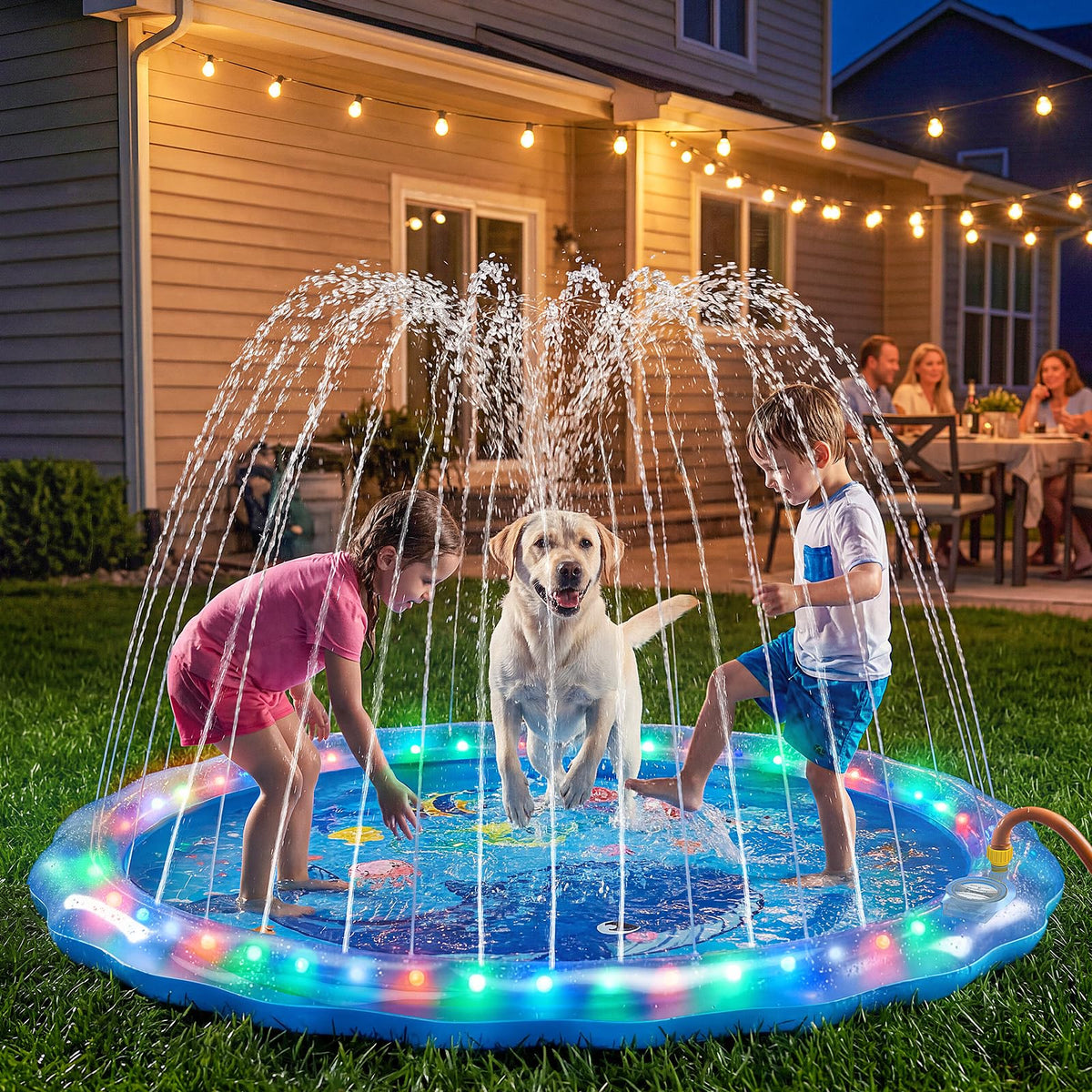 Dsquu LED glowing splash pad lighting adds colorful energy to outdoor play for kids