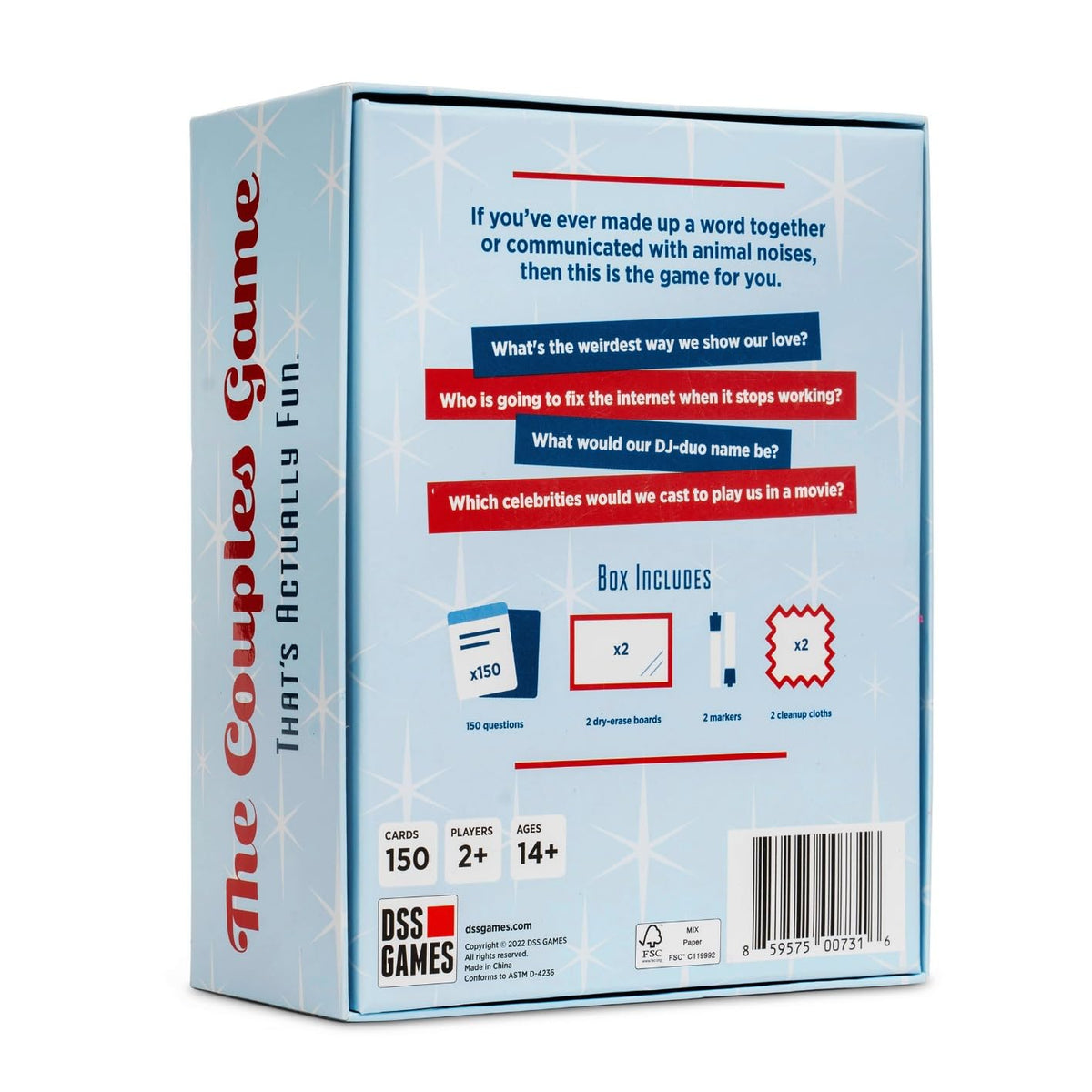 DSS Games The Couples Game dry-erase pens for quick, clean scoring and notes.
