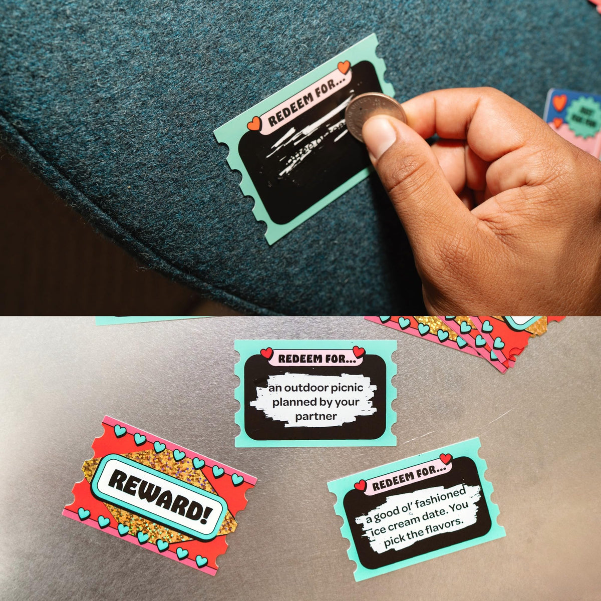 DSS Games Date Night scratch-off rewards reveal surprise prizes after wins.