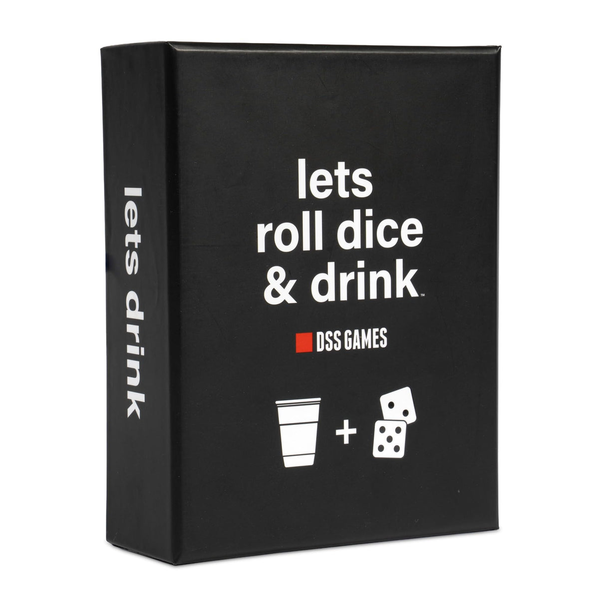 DSS Games Lets Roll Dice & Drink packaging shows dice and cards for quick party fun.