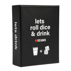 DSS Games Lets Roll Dice & Drink packaging shows dice and cards for quick party fun.