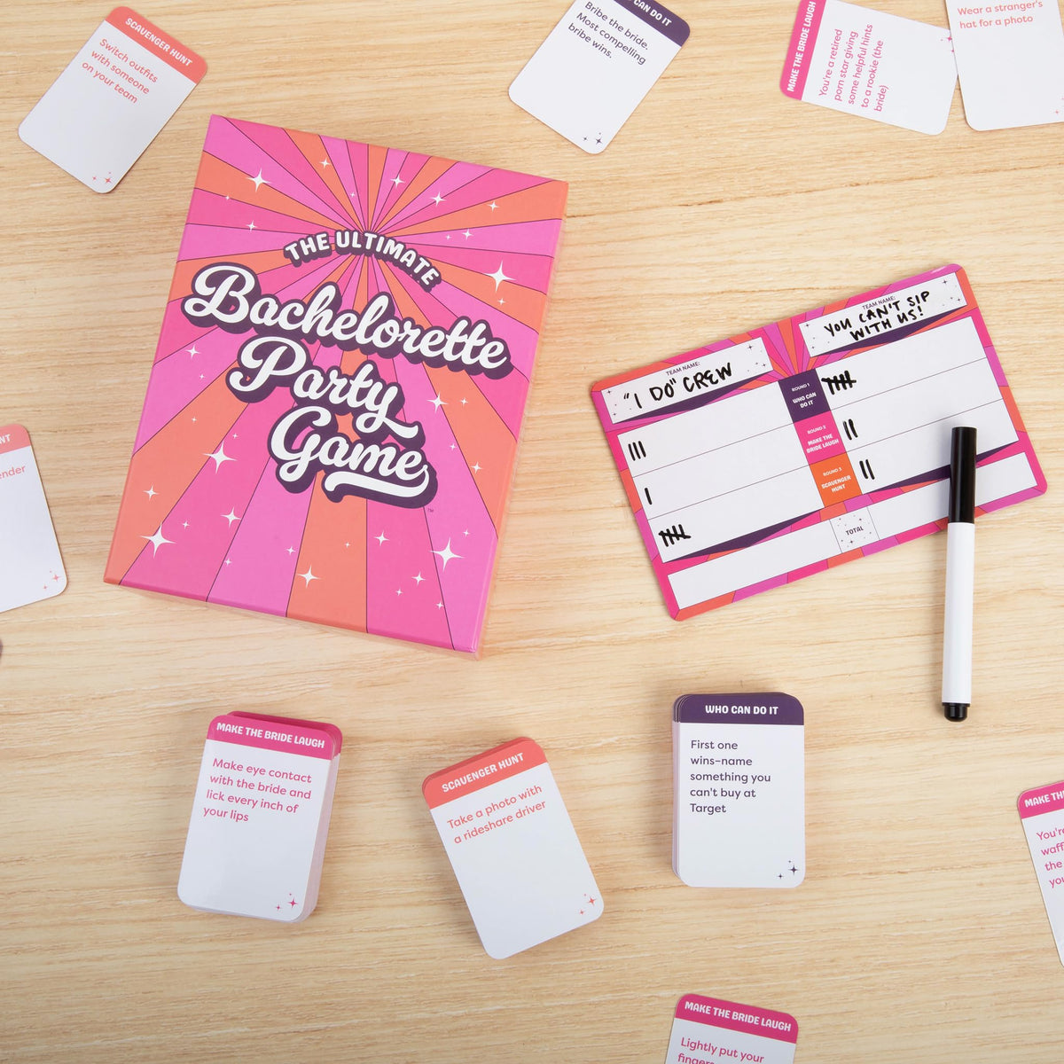 DSS Games 150 prompt cards spread showcases varied challenges for a fun girls' night.