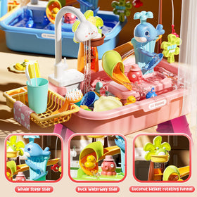 Dtadvlo toddler playing at the table during pretend kitchen