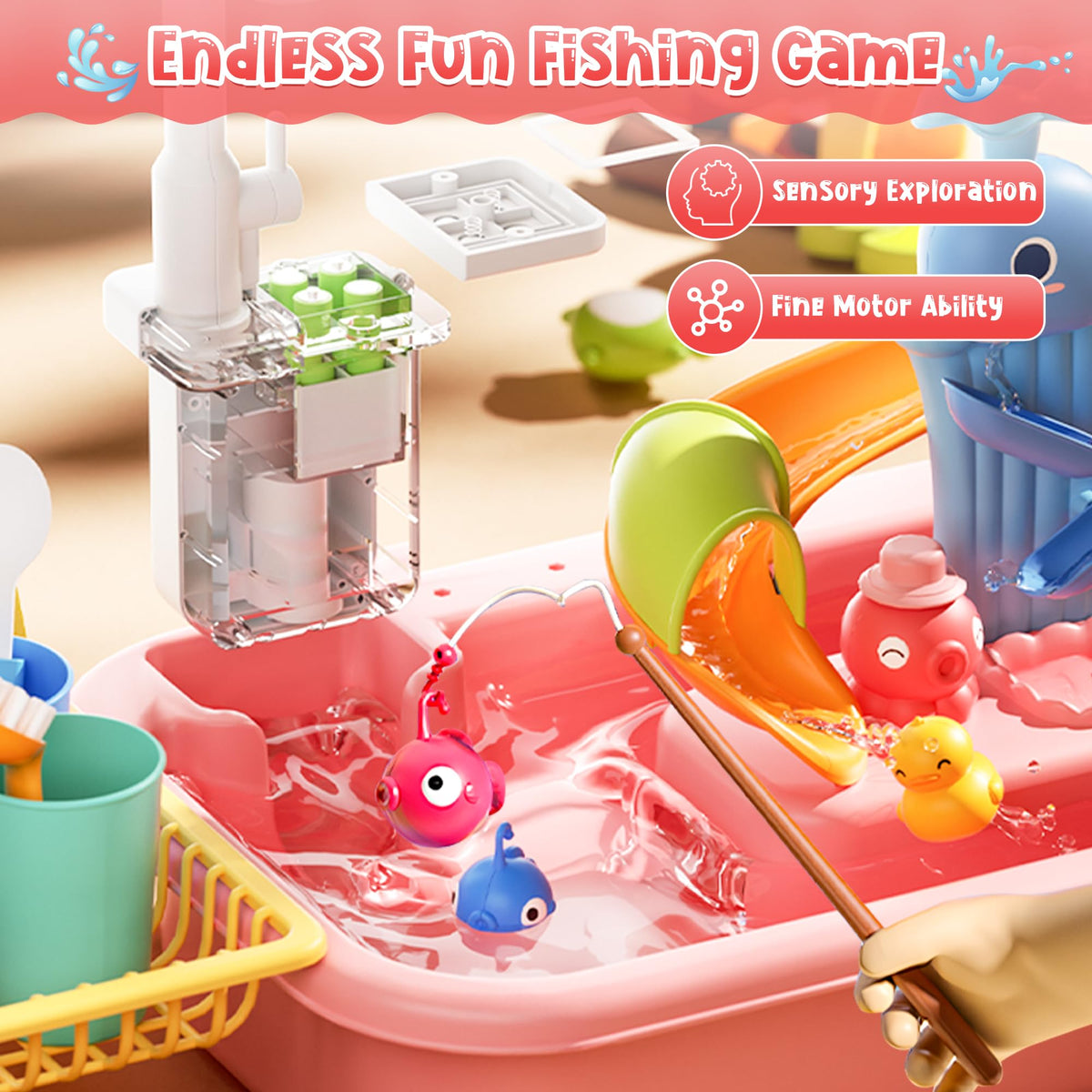 Dtadvlo water table faucet operation enabling pretend washing