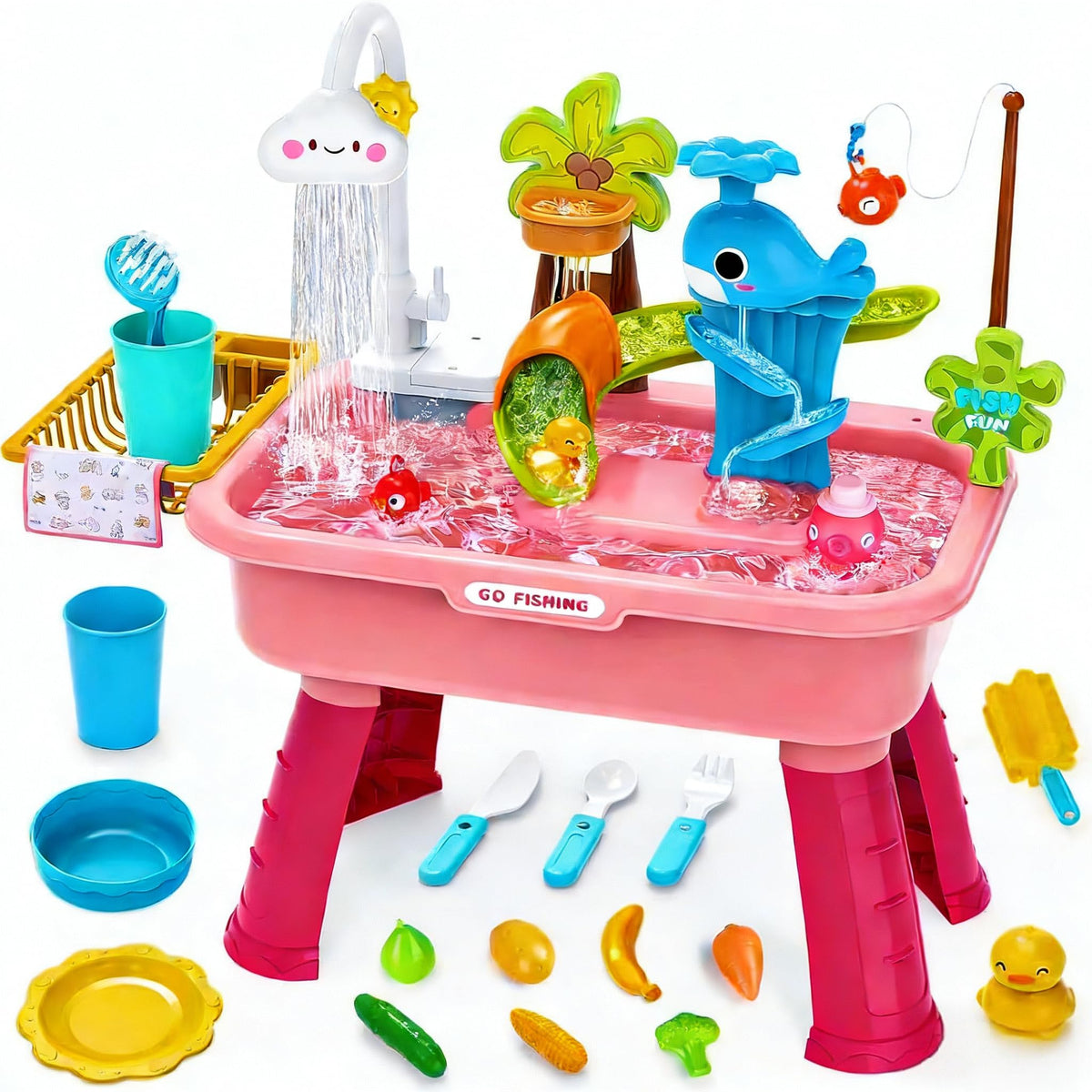 Dtadvlo Upgraded Water Table front view for spacious, imaginative play